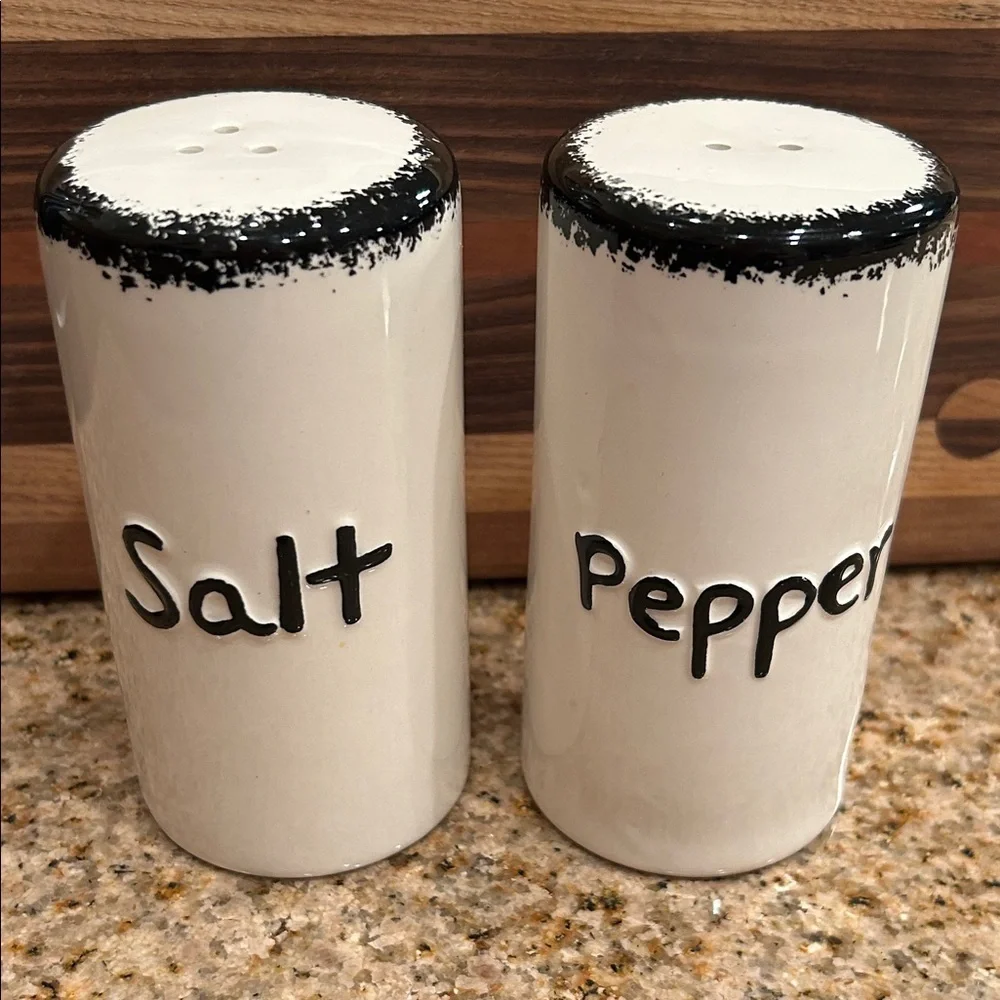 Vintage Black and White Ceramic Salt and Pepper Shakers
